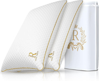 Royal Therapy 2-Pack King Size Pillows, Memory Foam Pillow - Shredded Foam, Hypoallergenic Bamboo-Derived Rayon Cover, CertiPUR-US Certified, Removable Cover, for All Sleep Positions, Neck Pain Relief