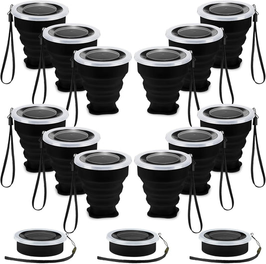 12 Pcs Silicone Collapsible Cup 7.04 oz Folding Camping Travel Collapsible Coffee Cup Portable Reusable Expandable Drinking with Lids for Outdoor Hiking