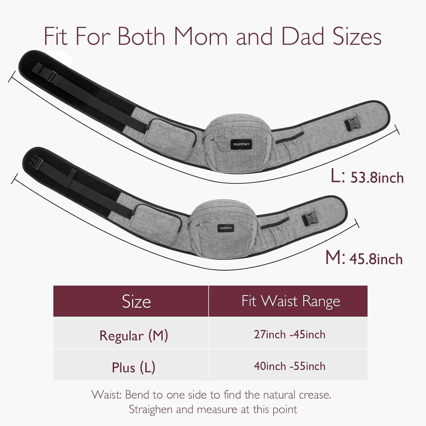 Momcozy Hip Seat Baby Carrier - Adjustable Waistband with Original 3D Belly Protector, Ergonomic Carrier with Various Pockets for Newborns & Toddlers up to 45lbs (Grey, Large)