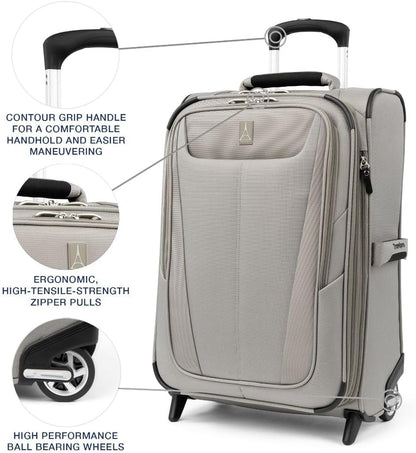 Travelpro Maxlite 5 Softside Expandable Upright 2 Wheel Carry on Luggage, Lightweight Suitcase, Men and Women, Champagne, Carry On 22-Inch