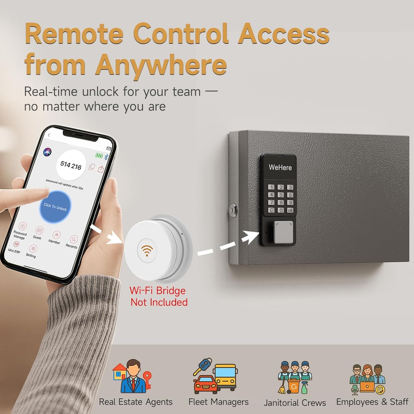 24 Key Lock Box Wall Mount, Smart Key Cabinet, use One Time Password,Fixed Code, Bluetooth, Wi-Fi Remote, Key Unlock, Security Lockbox Organizer for Valets, Hotel, Car, Office Key Management & Storage