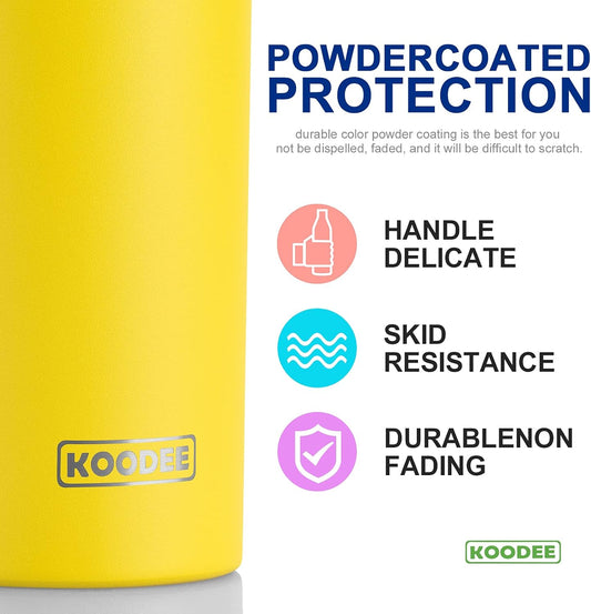 Koodee 20 oz Skinny Tumbler - Stainless Steel Double Wall Insulated Slim Water Cup With Straw and Lids (Yellow)