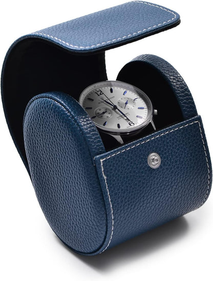 Oirlv Luxury Leather Travel Watch Case Single Watch Box for Men and Women Portable Jewelry Watch Storage Roll Organizer(Blue)