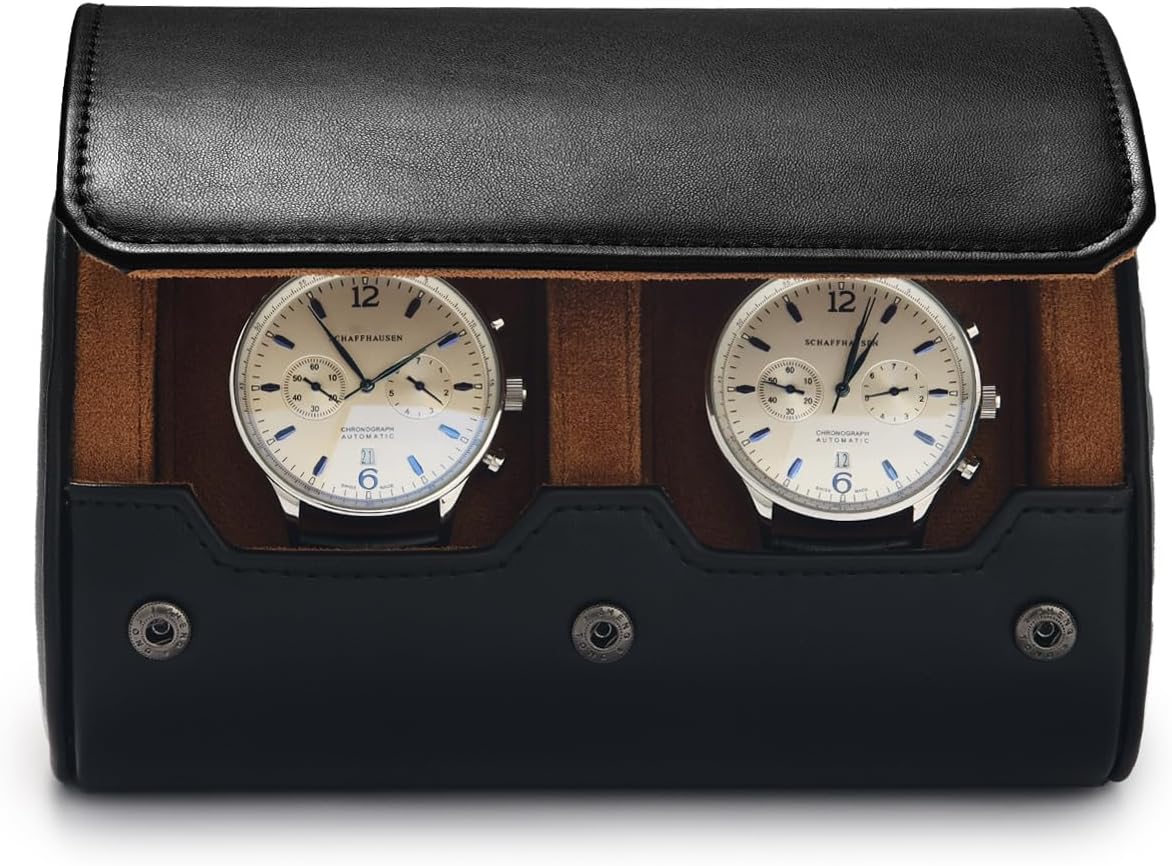 Oirlv Premium Leather Watch Roll Travel Case 2-Slot Watch Box for Men and Women Storage & Organizer Display, Anniversary Birthday（Black）