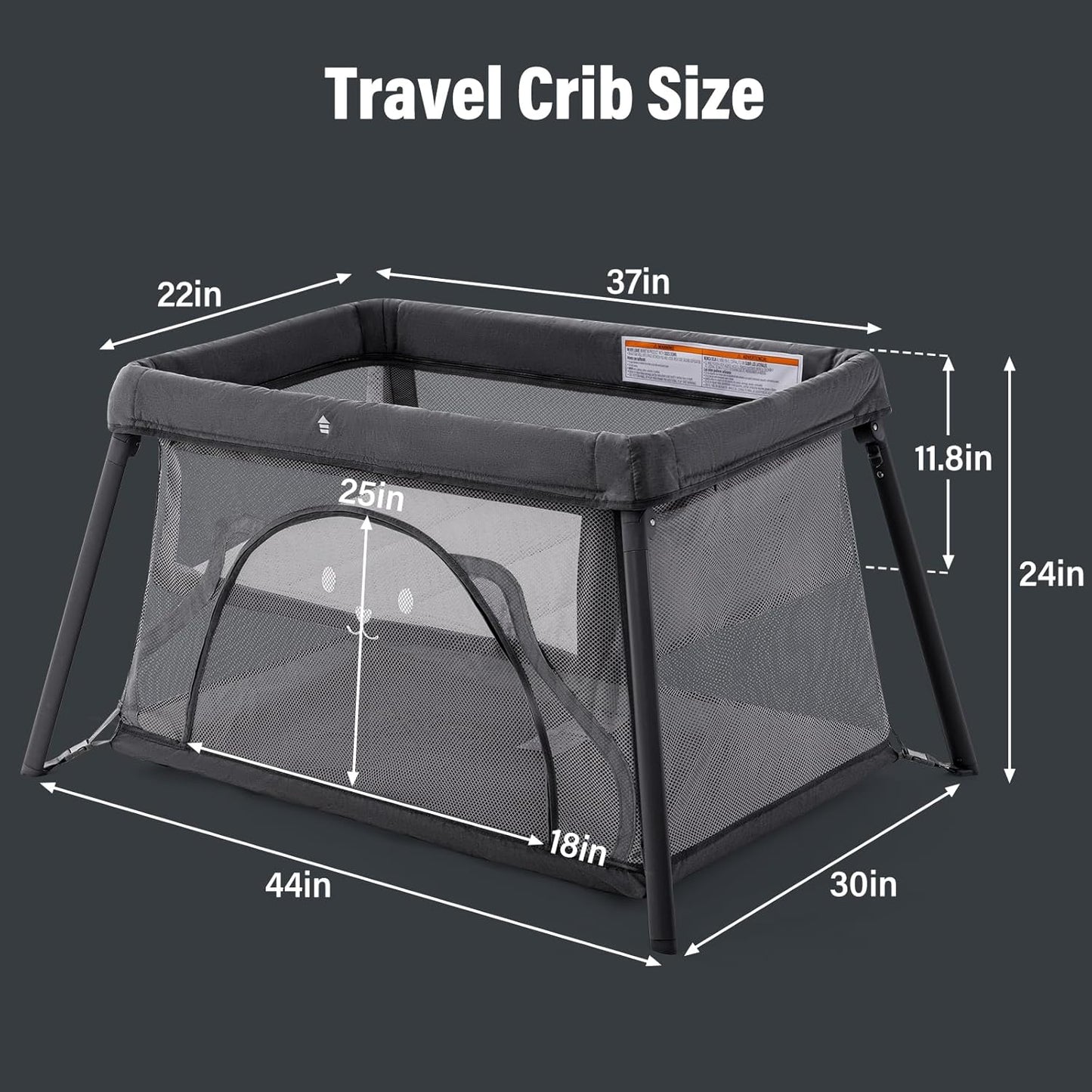 Travel Crib, Portable Crib for Baby, Pack and Play for Babies and Toddler, Lightweight Backpack Design,Foldable Travel Baby Playpen with Mattress(Dark Grey)