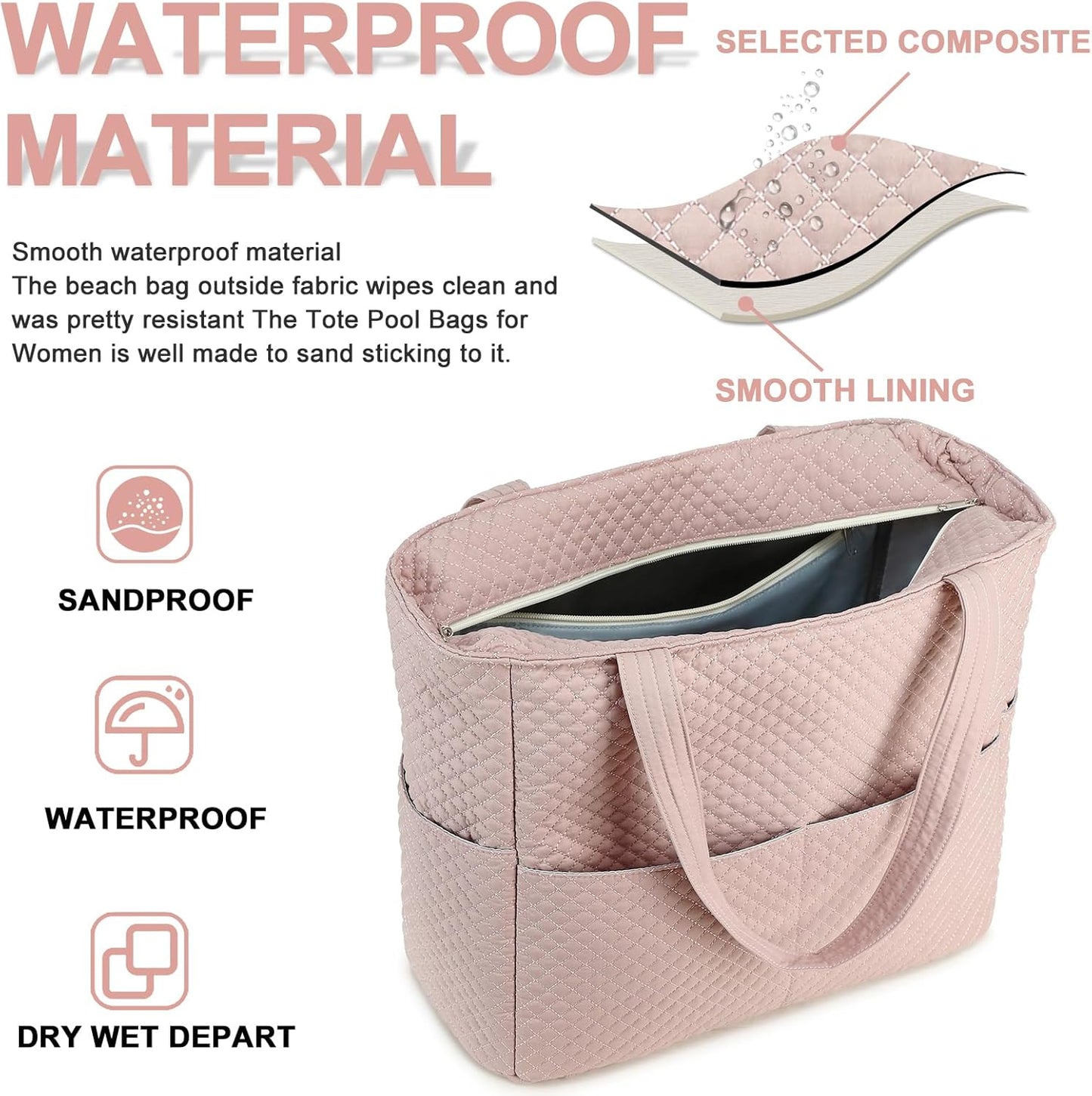 Beach Pool Bags Tote for Women Ladies Large Gym Tote Carry On Bag With Wet Compartment for Weekender Travel Waterproof