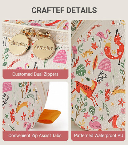 Aveniee Travel Makeup Bag for Women, Large Cosmetic Organizer with Open-Flat Design, Clear Divider & Handle - Waterproof PU Leather Toiletry Pouch