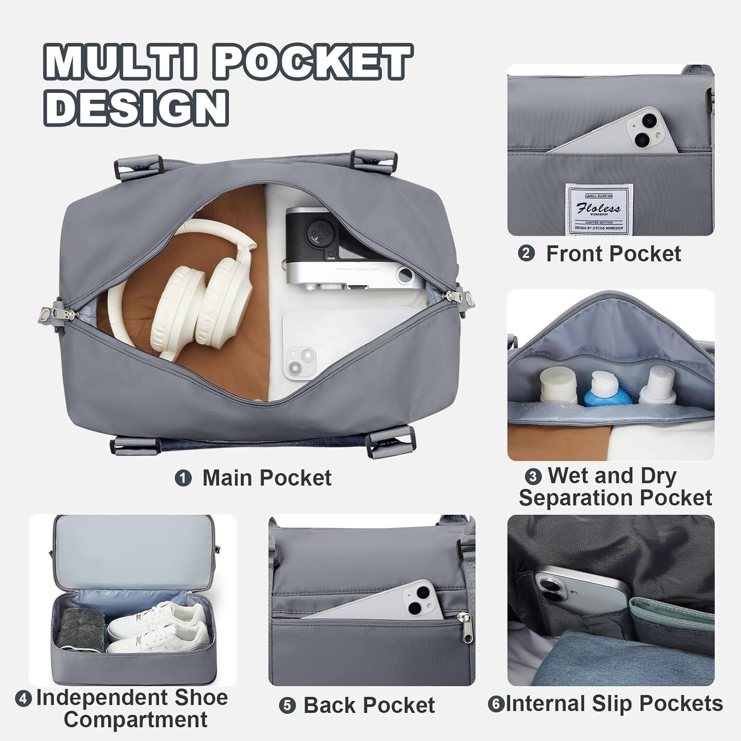 Travel Duffel Bag, Sports Tote Gym Bag, Shoulder Weekender Overnight Bag for Women