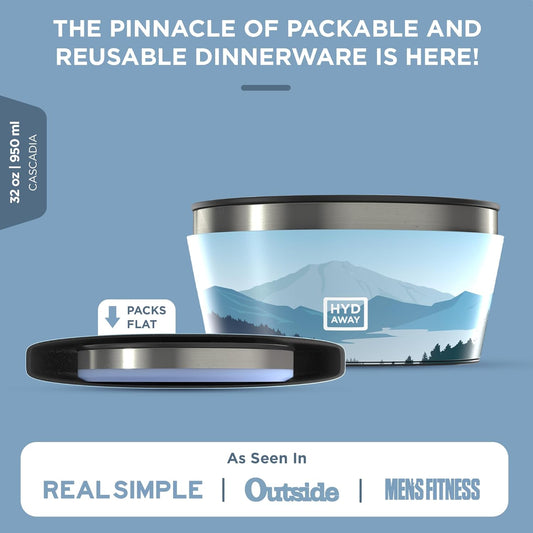 HYDAWAY 1-Quart Collapsible Insulated Bowl with Lid - BPA-Free, Leak-Resistant, Space-Saving Camp Bowl - Ideal for Hiking, Travel & Outdoor Meals