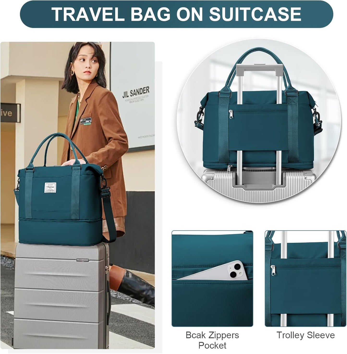 Travel Duffel Bag, Sports Tote Gym Bag, Shoulder Weekender Overnight Bag for Women