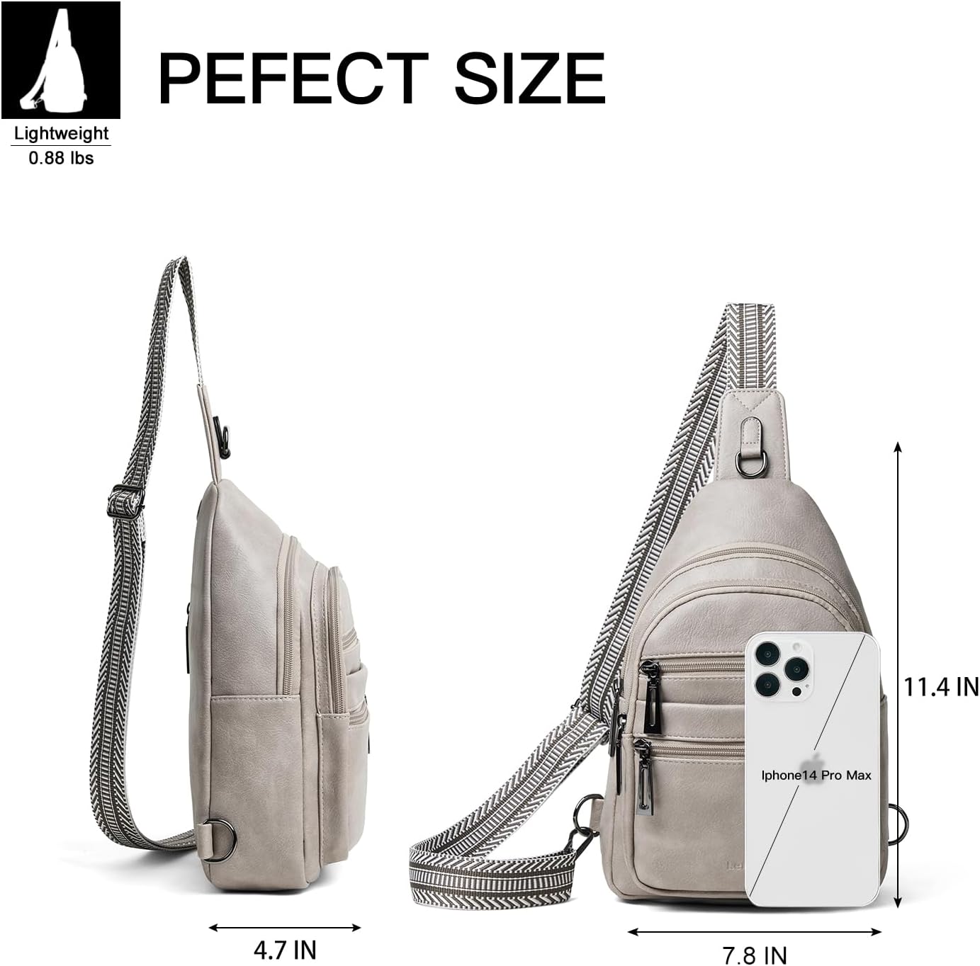 Sling Bag for Women Crossbody Bags Fanny Packs Sling Purse Backpack Shoulder Bag Vegan Leather Chic Travel Light Grey