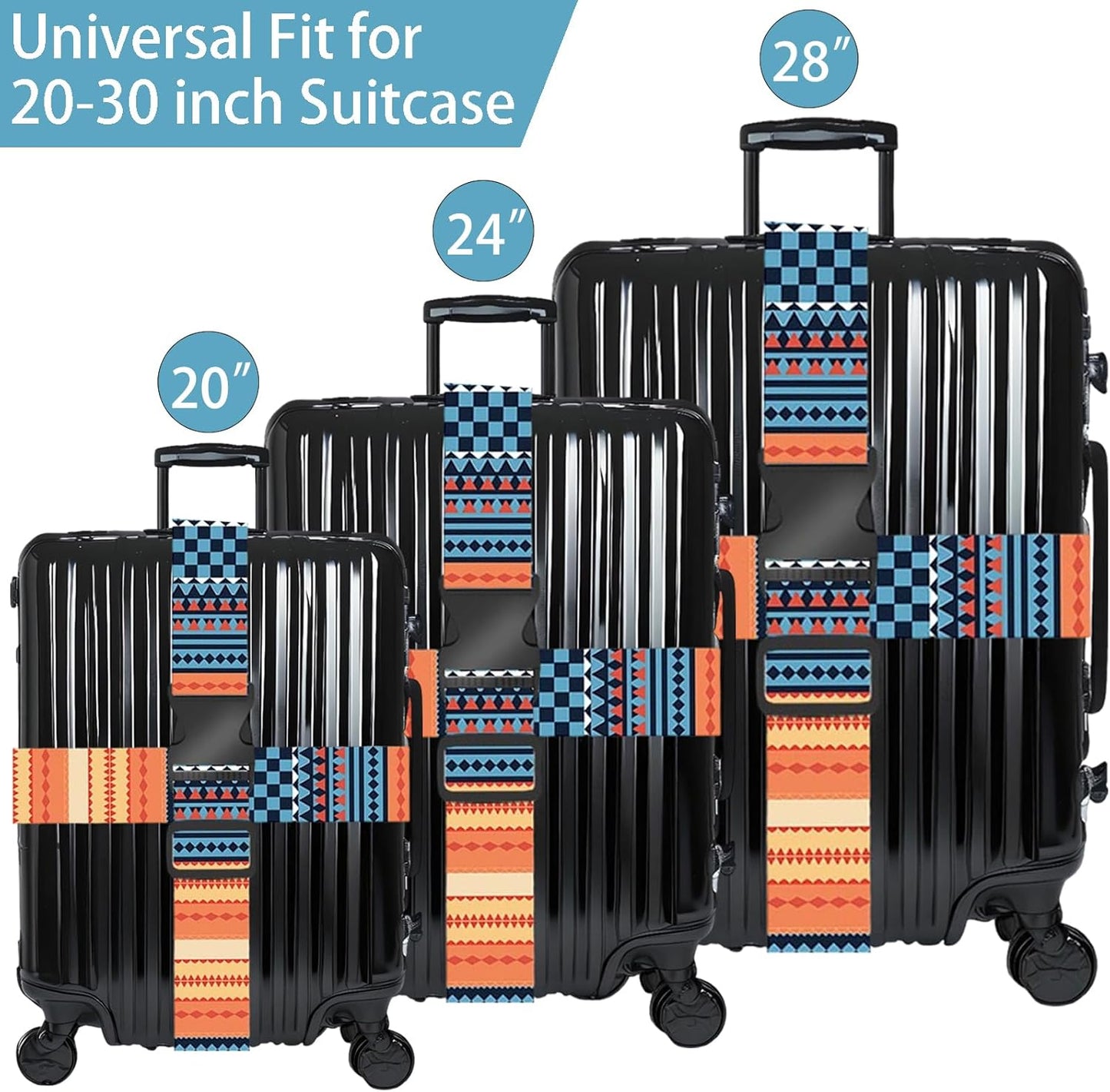 Bohemia Luggage Straps for Suitcases, Adjustable Luggage Travel Belts to Keep Luggage Security While Travel, Strong Polyester Fabric, Easy-to-Recognize Stylish Design Travel Accessories, 2 Pack