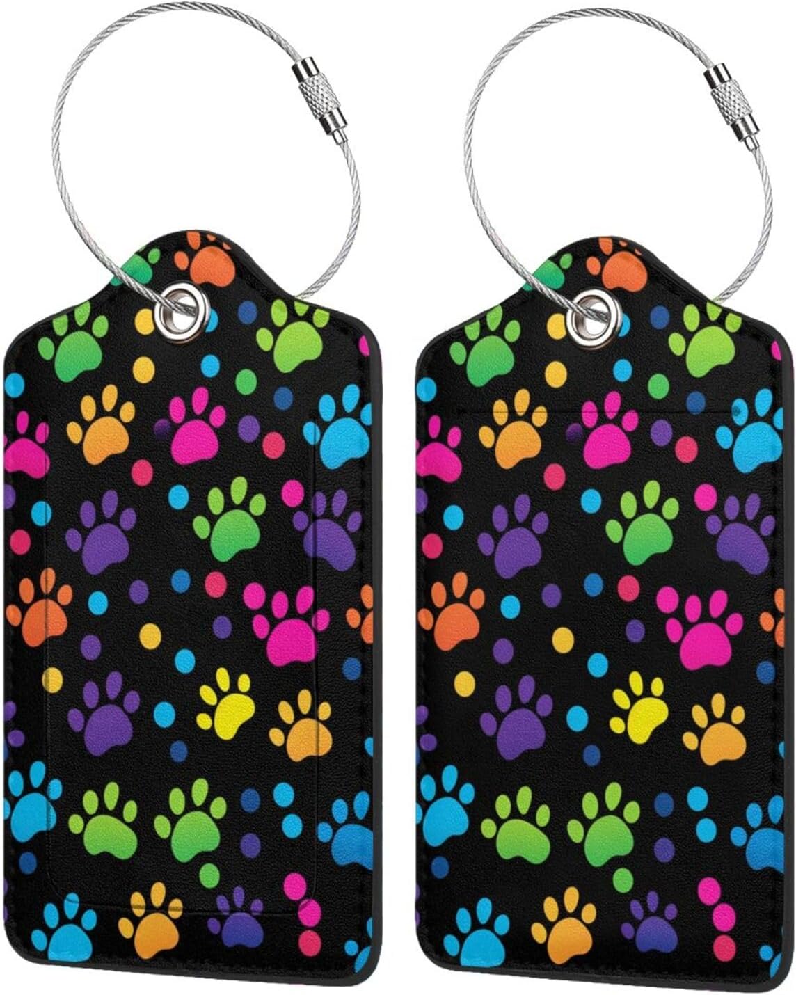 Cute Dog Paws Leather Luggage Tag with Stainless Steel Ring, Fun Name Id Card Cover Travel Bag Tag Set, Suitable for Travel Bag Luggage Women Men 4 PCS