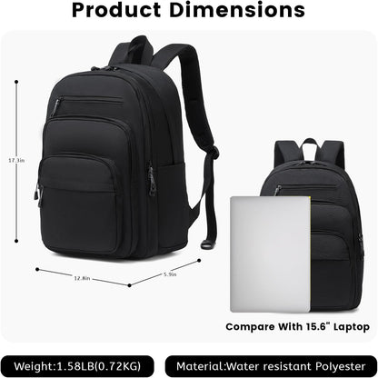 Lanola Basic Multi-Pocket Multipurpose Backpack Classical Water Resistant Student Bookbag For School Business Travel or Casual Daypack Backpacks for Men or Women - Black