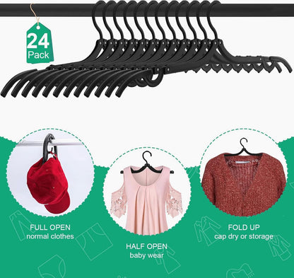 12 PCS Black Portable Folding Clothes Hangers,Black Foldable Hangers Lightweight Travel Accessories,Non-Slip Folding Hangers for Clothes for Travel and Home