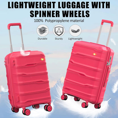 Luggage Sets 3 Piece, Hard Shell Luggage Sets with Spinner Wheels, PP Lightweight & Durable Suitcases with TSA Lock, Hardside Travel Suitcase Sets (20/24/28 inch), Red