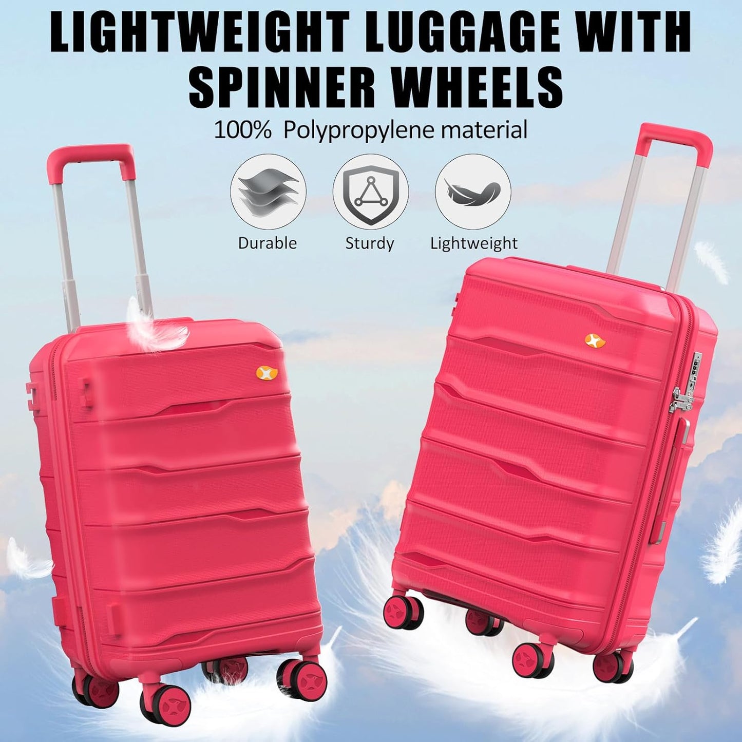 28 Inch Luggage with Spinner Wheels, Large Hard Shell Suitcase, Lightweight PP Luggages with TSA Lock, Checked-Large Suitcases 28-Inch, Red