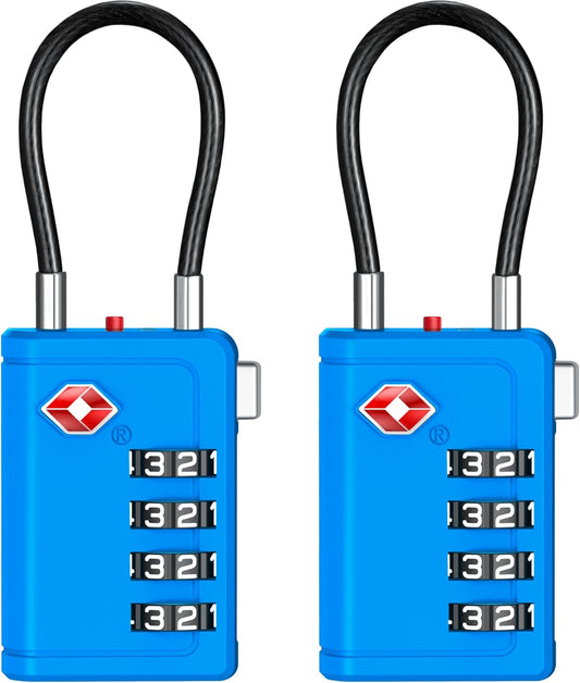 Puroma TSA Approved Luggage Travel Locks with Open Alert Indicator, 4 Digit Combination Resettable Code Zinc Alloy Lock for Suitcase, Backpack, Bag, Toolbox, Locker (2 Pack, Blue)