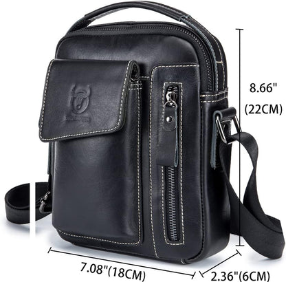 KPYWZER Genuine Leather Shoulder Bag Small Men Messenger Pack Handbag Sling Crossbody Bag Man Purse for Business
