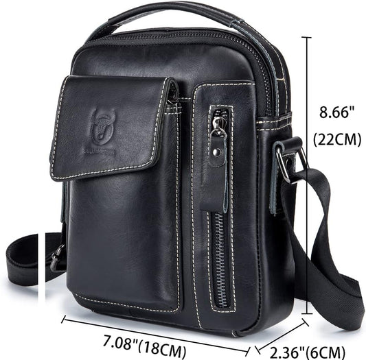 KPYWZER Genuine Leather Shoulder Bag Small Men Messenger Pack Handbag Sling Crossbody Bag Man Purse for Business