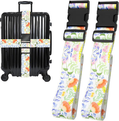 Roses Flowers Luggage Straps for Suitcases, Adjustable Luggage Travel Belts to Keep Luggage Security While Travel, Strong Polyester Fabric, Easy-to-Recognize Stylish Design Travel Accessories, 2 Pack