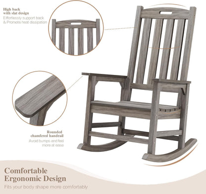Psilvam Outdoor Rocking Chair Set of 2, Poly Lumber Oversized Rocking Chair with 21" Wide Seat and 32" Tall Backrest, Pre-Assembled with Most Components for Effortless Installation(Light Gray)