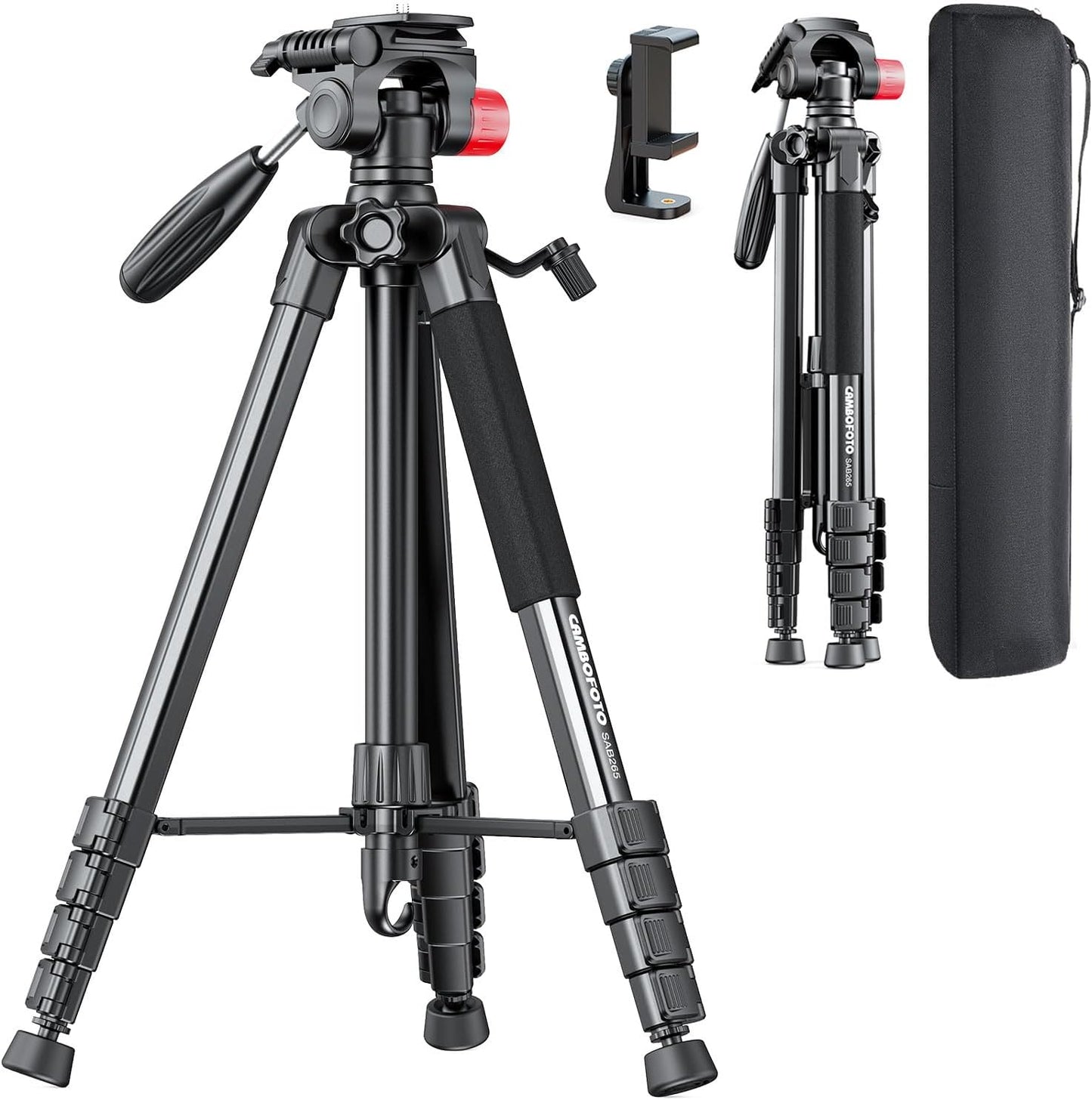 74"-Camera-Tripod, Porfessional Aluminum Heavy Duty Tripod Stand for Mirrorless Camera/DSLR/Cell Phone/Camcorder, with Holder and Travel Bag