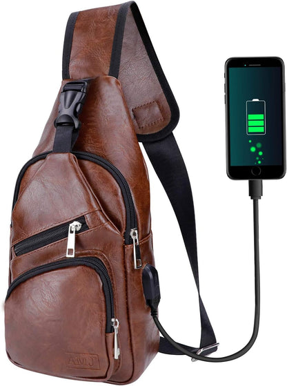 AMJ Crossbody Sling Bag Men Women, Casual Shoulder Backpack, Chest Daypack Satchel for Hiking Travel