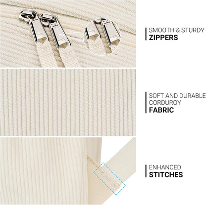 ZORFIN 26L Backpack for College, and Travel: Corduroy Bookbag - Vintage Lace