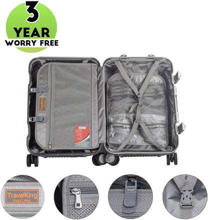 TRAVELKING All Aluminum Carry On Luggage with TSA Locks Fashion Cool Metal Hard Shell Spinner Suitcase (Silver, 20 Inch)…