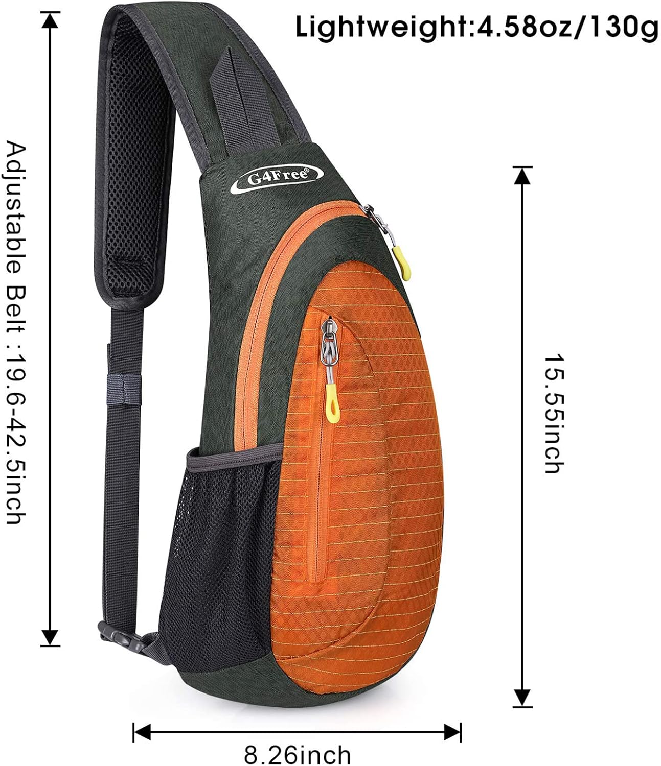 G4Free Sling Bag for Men Women, Small Crossbody Backpack Lightweight Chest Shoulder Bags for Travel, Outdoor and Sports (Grey-orange)