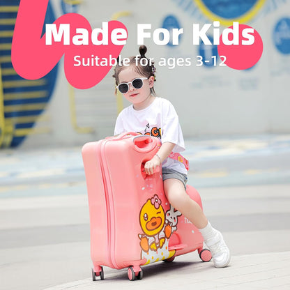 Kids' Lightweight Ride on Luggage with Spinner Wheels & Foldabe Design (Pink Rabbit, 24"+ Aged 3-12 Toddler)