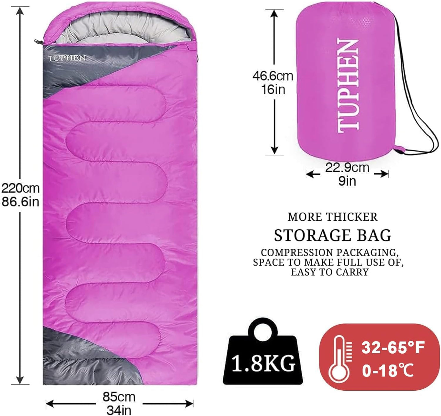 tuphen- Sleeping Bags for Adults Kids Boys Girls Backpacking Hiking Camping Microfiber Liner, Cold Warm Weather 4 Seasons Indoor Outdoor Use, Lightweight & Waterproof