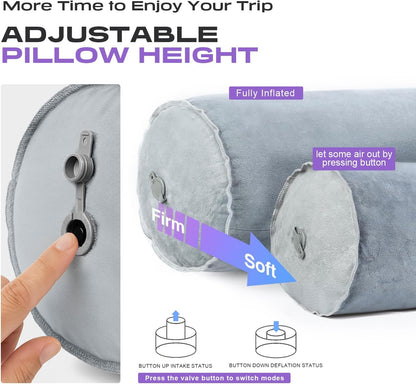 ETROL Inflatable Body Pillow for Adults, 35-inch Long Pillows for Bed, Bolster Pregnancy Pillows for Sleeping, Inflatable Travel Full Body Pillow, Hug Round Pillow for Side Sleeper, Soft Velvet, Grey