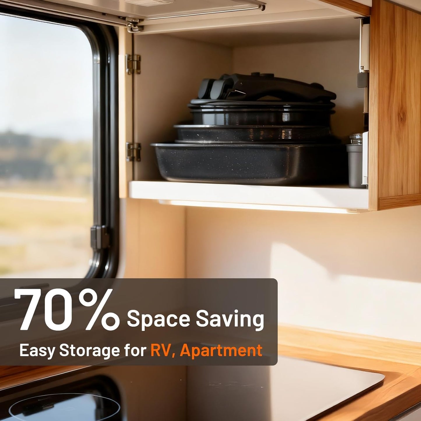 KIKCOIN Ceramic Nonstick Pots and Pans Set - Cookware Set with Detachable Handle - 25 Pack Stackable Cooking Set for RV Kitchen, with Frying Pans, Steamer - Induction/Dishwasher/Oven Safe, PFOA Free