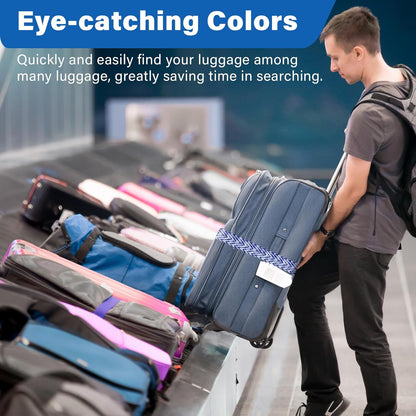 2 Pack Luggage Straps for Suitcases, Adjustable Travel Belt with Double Lock and Quick Release Buckle, Heavy Duty Nylon Bag Packing Strap, Unique Identifiers Business Travel Accessories-Blue Wave