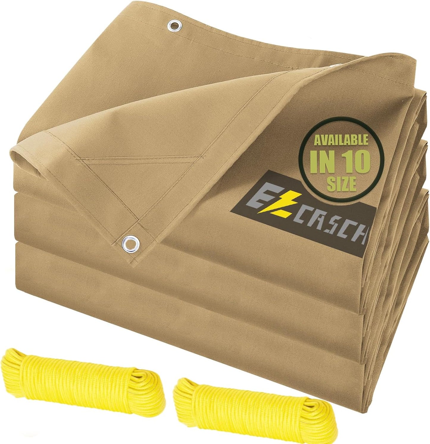 12’x12’ Canvas Tarps Heavy Duty Waterproof Tarpaulins with Aluminum Grommets,UV Resistant, 22Mil Multipurpose Drop Cloth, 14oz Cover Sheet for Outdoor and Indoor Use with Ropes Yellow