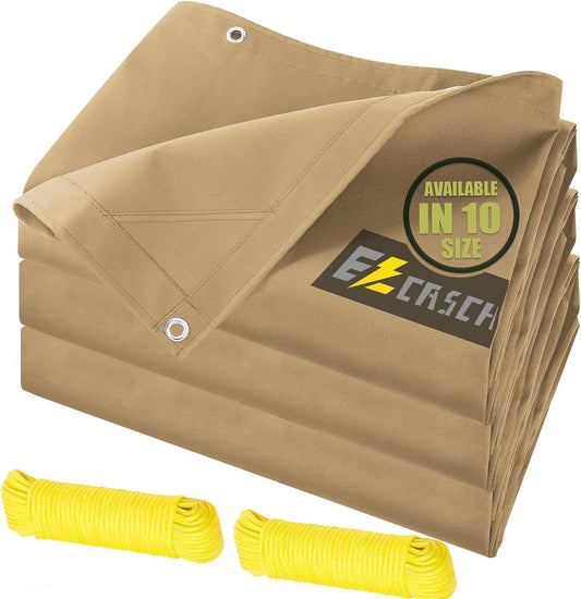 12’x20’ Canvas Tarps Heavy Duty Waterproof Tarpaulins with Aluminum Grommets,UV Resistant, 22Mil Multipurpose Drop Cloth, 14oz Cover Sheet for Outdoor and Indoor Use with Ropes Yellow