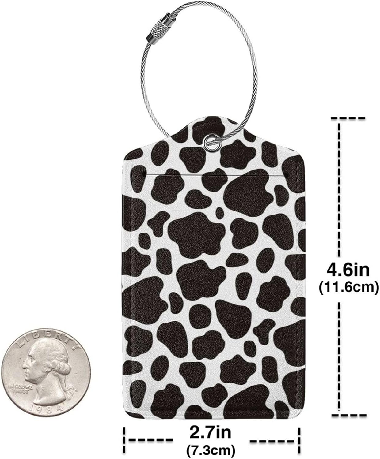 2 Pack Luggage Tags for suitcases Cute Cow Luggage Tag, Leather Stainless Steel Loop Label Tag for Men Women Travel Bag Suitcase(Cow)