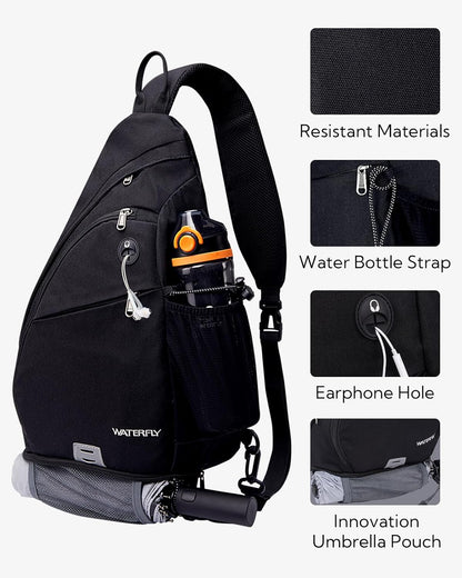 WATERFLY Large Crossbody Sling Bag: Over Shoulder Backpack Daypack Casual Cross Chest Side Pack