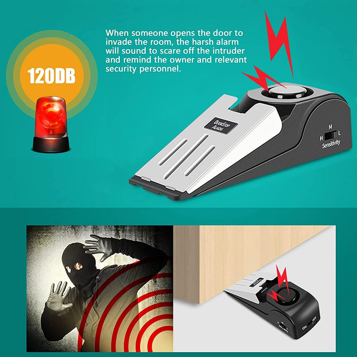 Upgraded Door Stop Alarm with Portable Door Lock 120 dB Travel Door Stopper Door Wedge Alarm,Dual Protection-with 3 Levels Sensitivity for Traveling Hotel Home Apartment College House