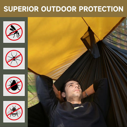 Camping Hammock with Mosquito Net and Sunshade, Backpacking Hammock with Ridge Rope Tree Straps, Lightweight Portable Hammocks for Outside, Hiking, and Travel