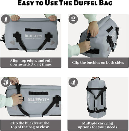 Waterproof Motorcycle Duffel Bag Roll Top Dry Duffel Bag with Quick-fixed Straps for Rafting, Boating, Kayaking, Travel, 50L(Grey)