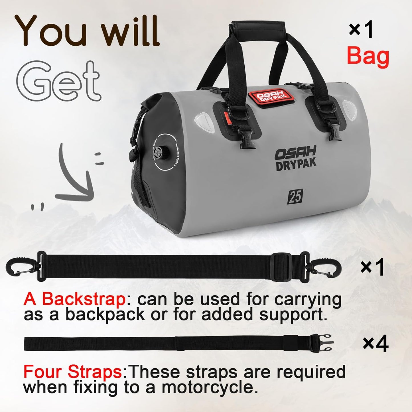 Waterproof Duffel Bag - Motorcycle Dry Bag Tail Bag with Large Storage Space, Waterproof Luggage Duffle Bags with Outer Mesh Zipper Pocket for Camping, Kayaking, Fishing & Traveling