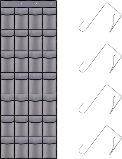 28 Mesh Pockets Hanging Shoe Organizer, Over the Door Shoe Organizer，Closet Storage Holder for Back of Door Storage Holder for Back of Door(Grey)