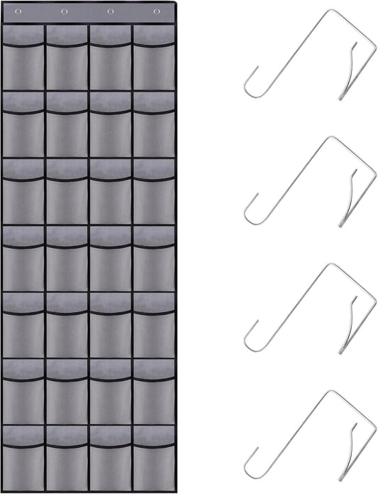 28 Mesh Pockets Hanging Shoe Organizer, Over the Door Shoe Organizer，Closet Storage Holder for Back of Door Storage Holder for Back of Door(Grey)