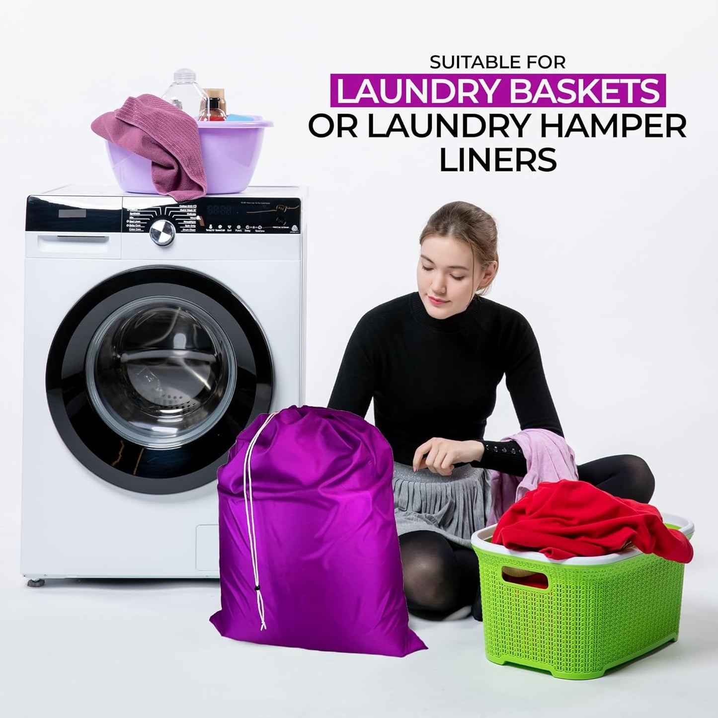 Laundry Bag with Locking Closure Drawstring – Extra Large Heavy Duty 100% Nylon, Large & Foldable Clothes Sack – Lightweight Dirty Laundry Organizer for Travel, Dorm, Gym – L 40" x H 50" (PURPLE)