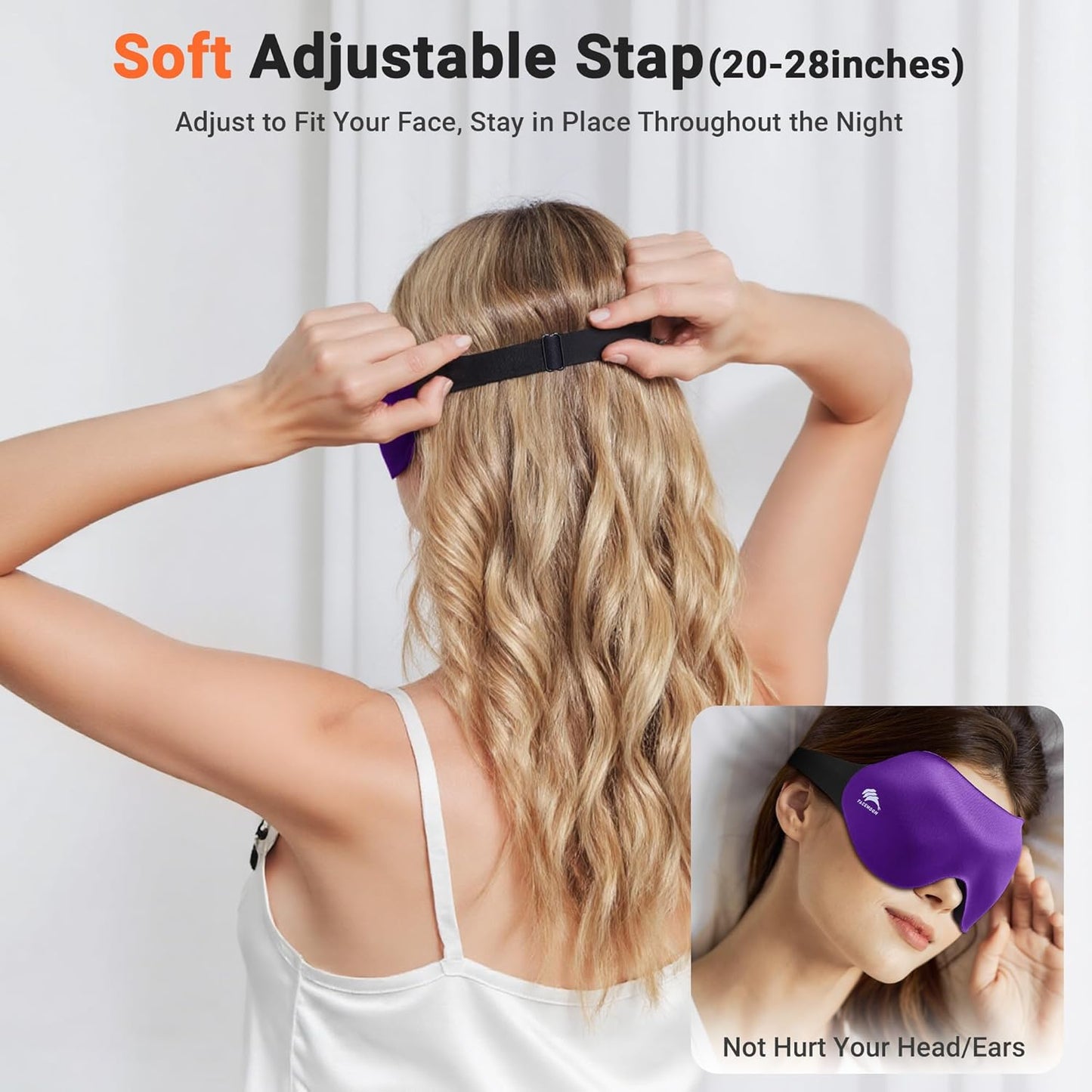 100% Blackout Eye Masks for Sleep: 3D Contoured Zero Eye Pressure Sleeping Mask for Lash Extensions - Great for All Sleep Positions - Perfect for Men Women Airplane Travel Essentials (Purple)