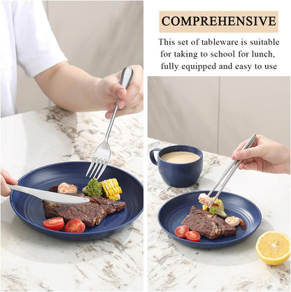 Camping Essentials Set, HOMQUEN Camping Plates and Bowls Set, Coffee Mug, Travel Cutlery Set Include Spoon, Fork, Knife for Work, Outdoor,Picnic, Camp (Blue)