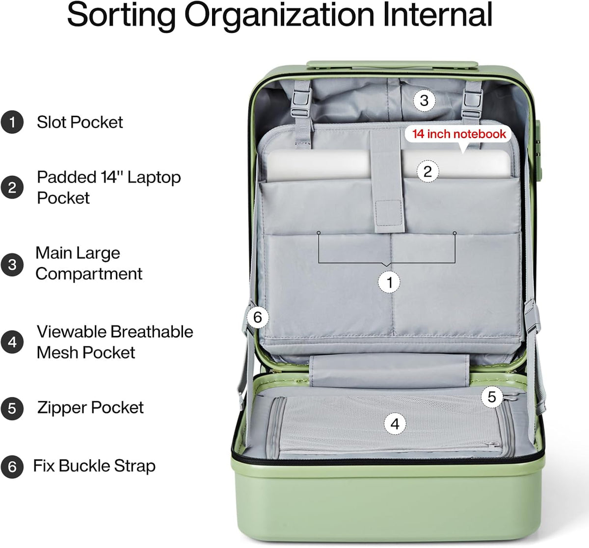 MILADA Underseat Carry On Luggage With Wheels 16 Inch Small Suitcase Underseat Carry On bag Mini Travel Luggage Personal Item Hard Case Luggage TSA Approved Luggage,Bamboo Green